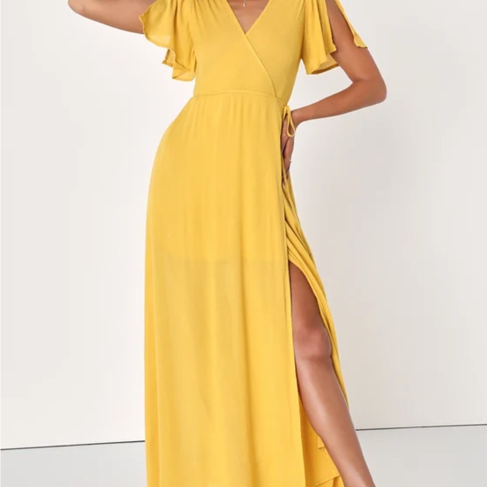 Lulu's Yellow Ruffled Wrap Maxi Dress